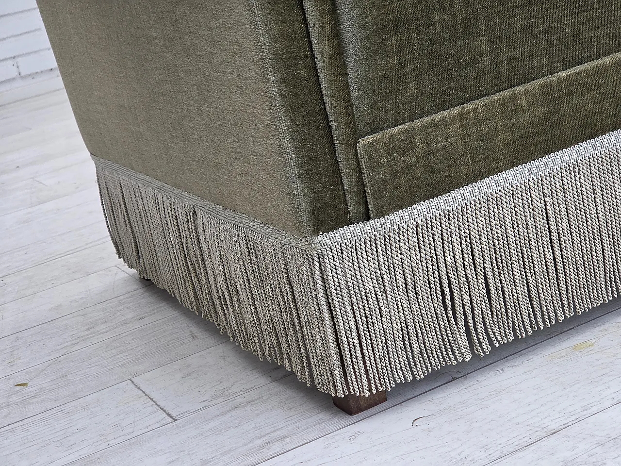 Danish 2-seater sofa in green furniture velour and beech wood, 1970s 5