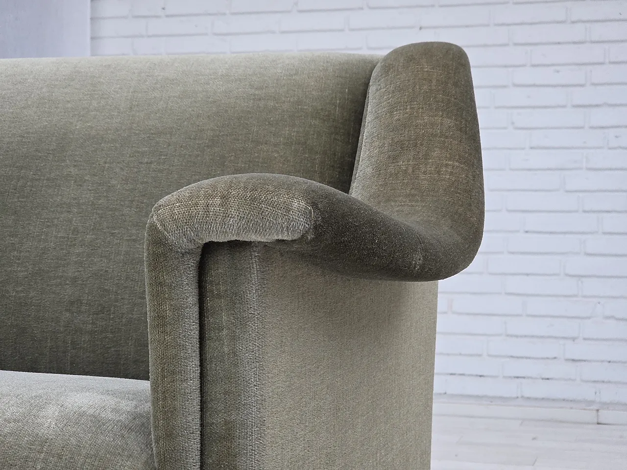 Danish 2-seater sofa in green furniture velour and beech wood, 1970s 6