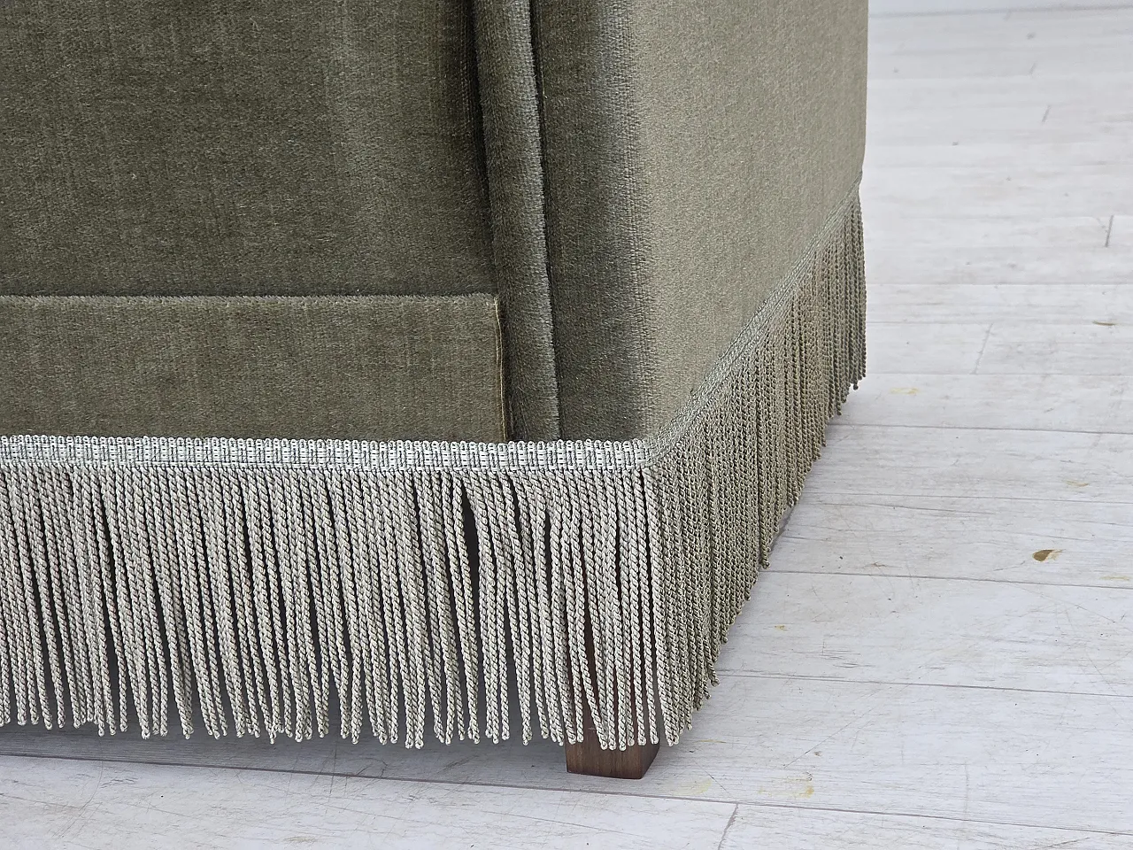 Danish 2-seater sofa in green furniture velour and beech wood, 1970s 7