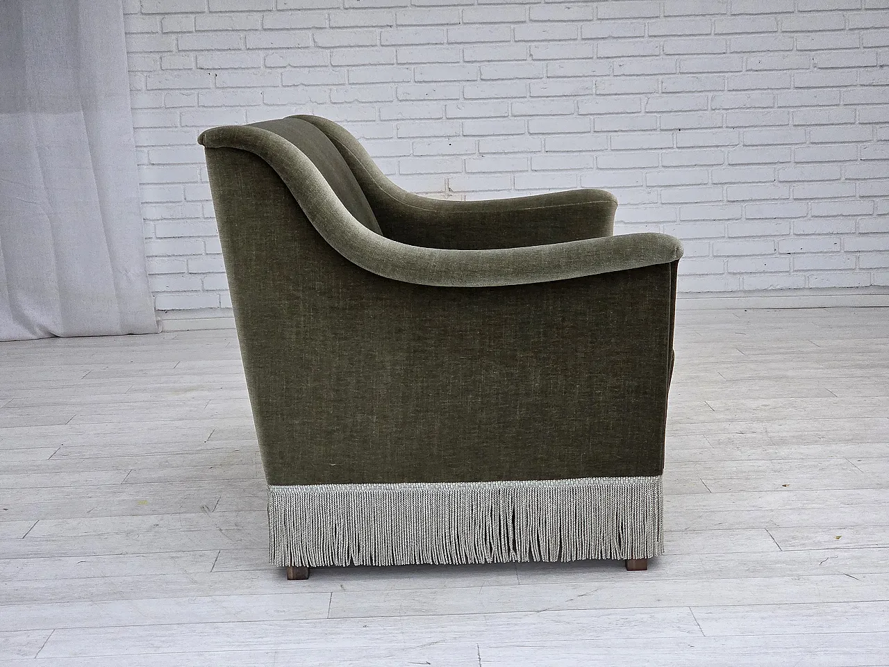 Danish 2-seater sofa in green furniture velour and beech wood, 1970s 9