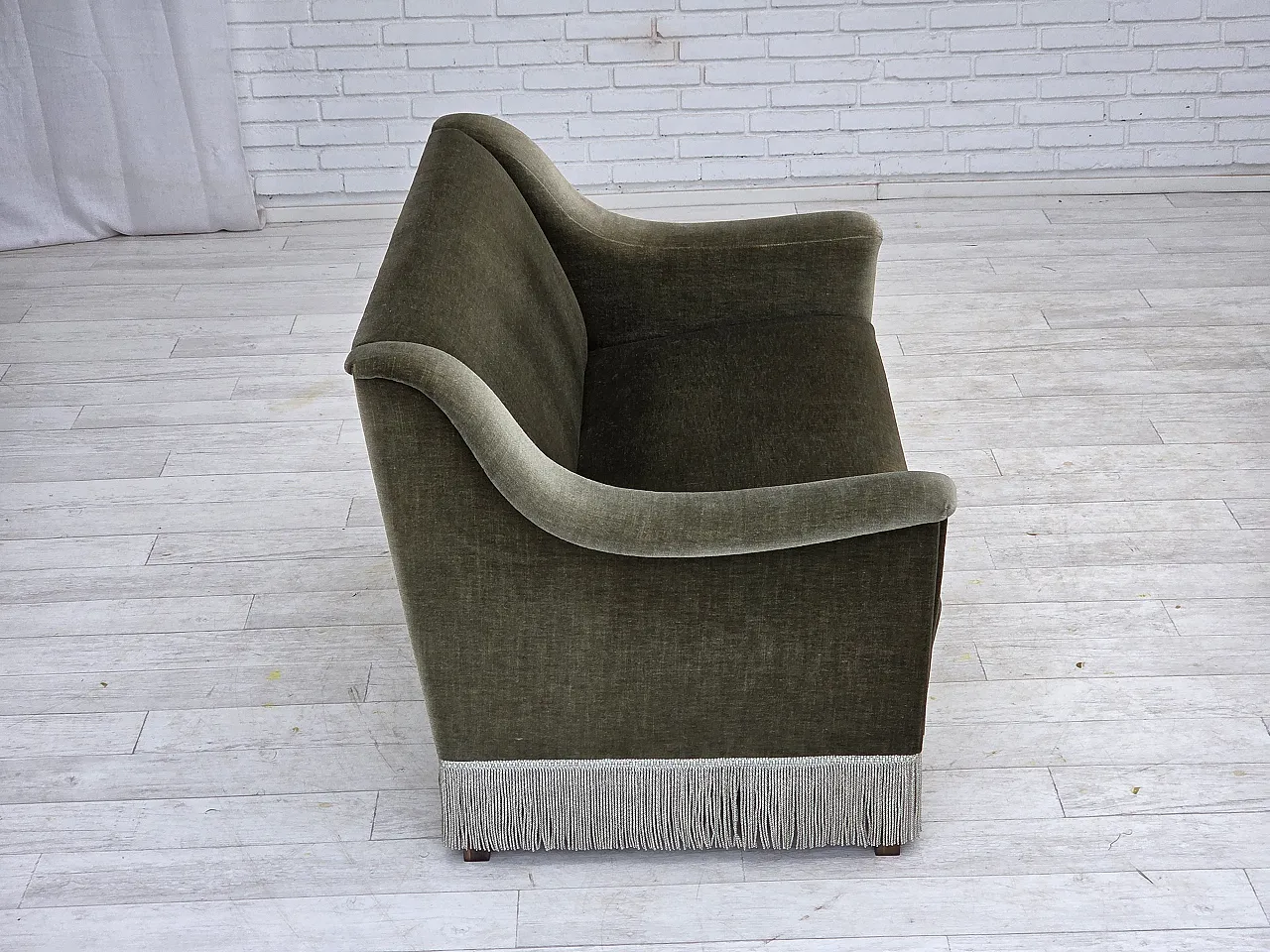 Danish 2-seater sofa in green furniture velour and beech wood, 1970s 10