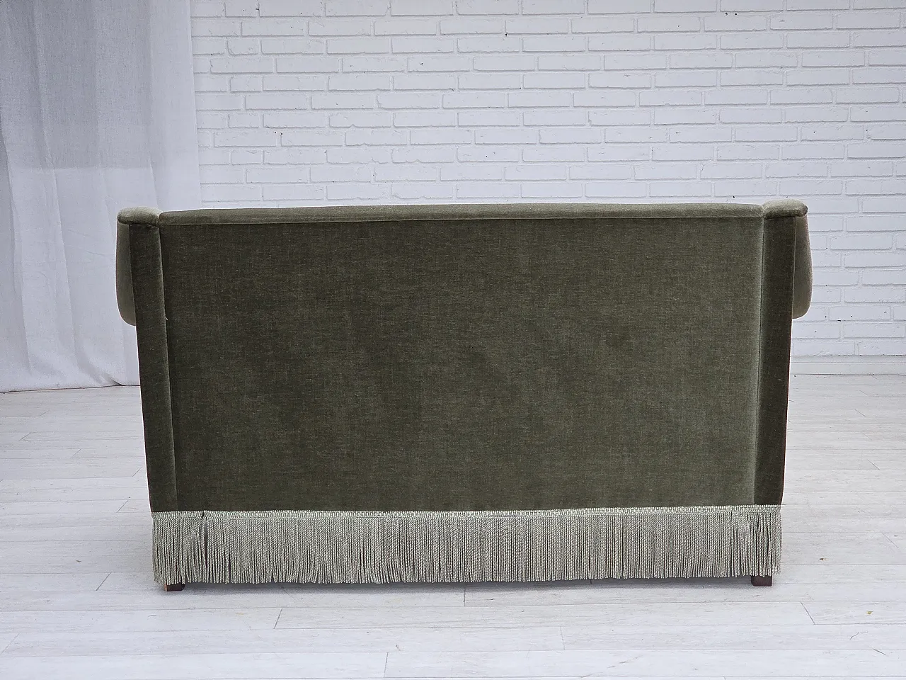 Danish 2-seater sofa in green furniture velour and beech wood, 1970s 13