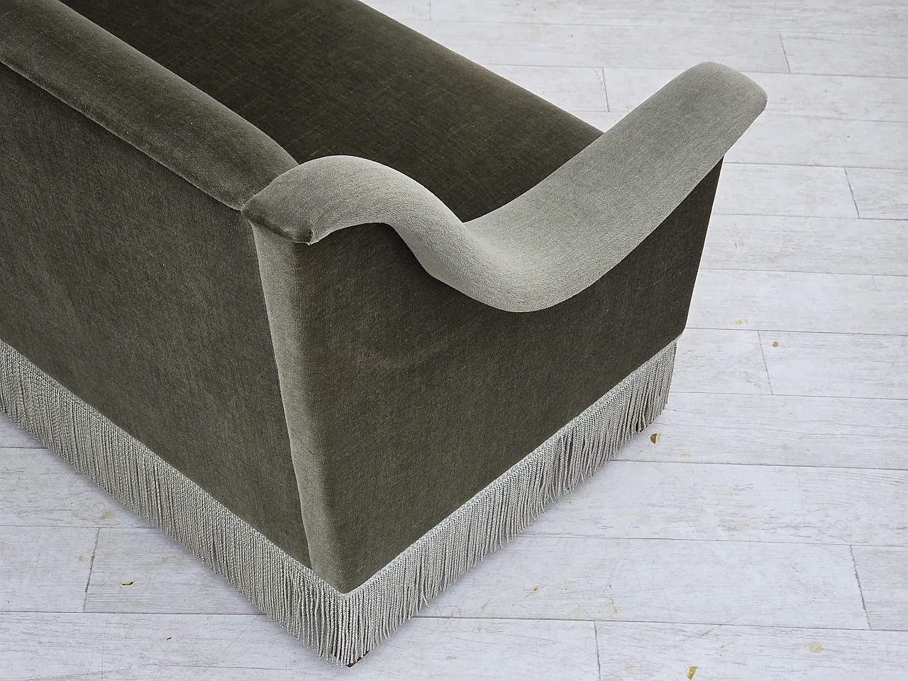 Danish 2-seater sofa in green furniture velour and beech wood, 1970s 14