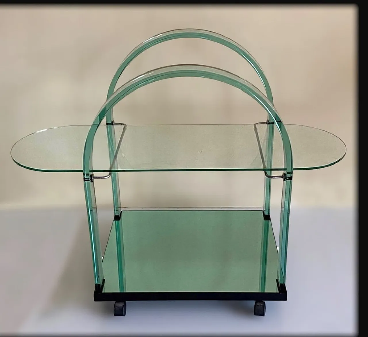 Glass bar cart from Fiam Pesaro, Italy, 1980s 1