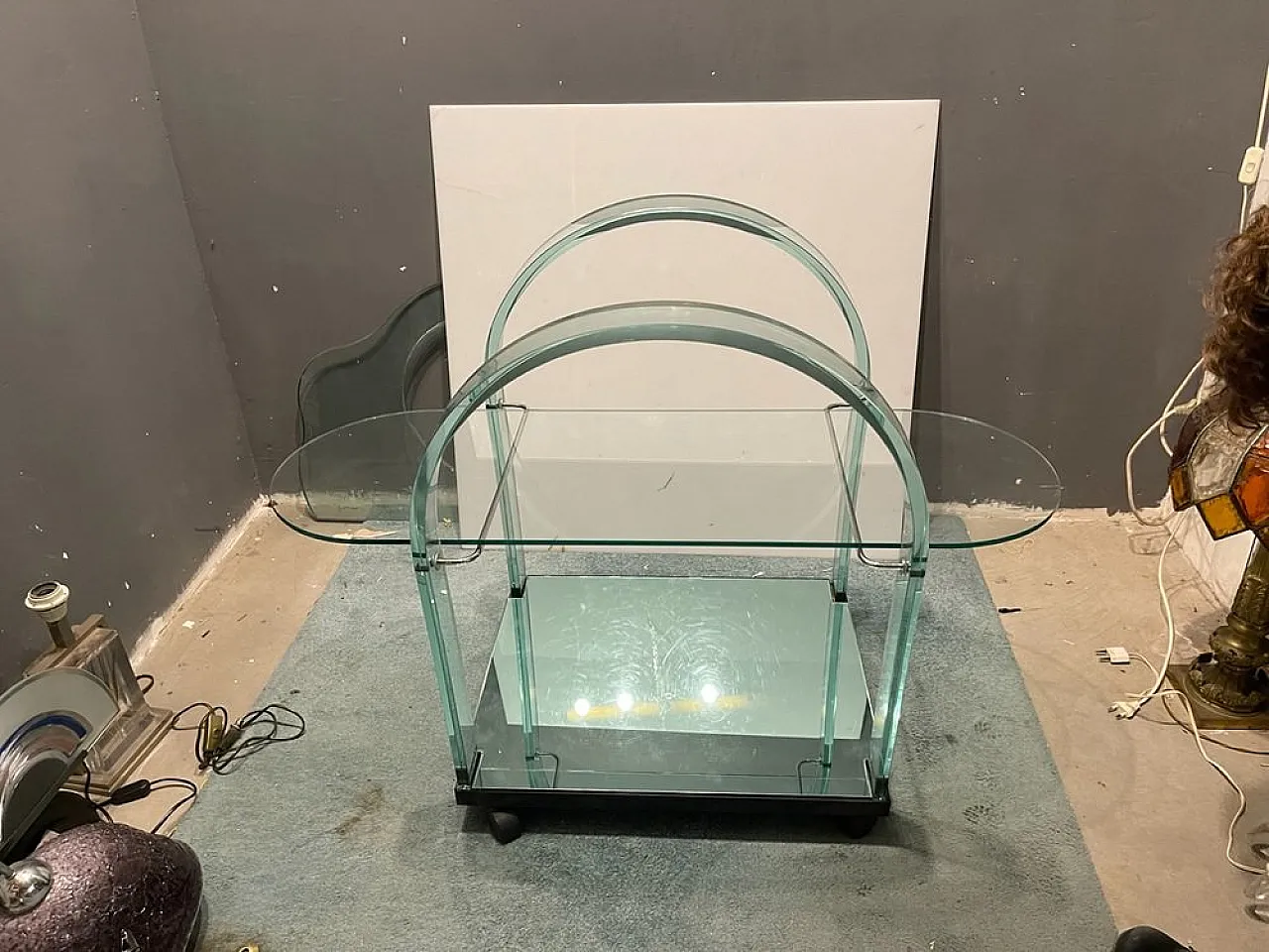 Glass bar cart from Fiam Pesaro, Italy, 1980s 5