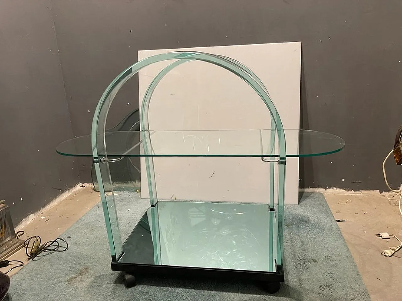 Glass bar cart from Fiam Pesaro, Italy, 1980s 6