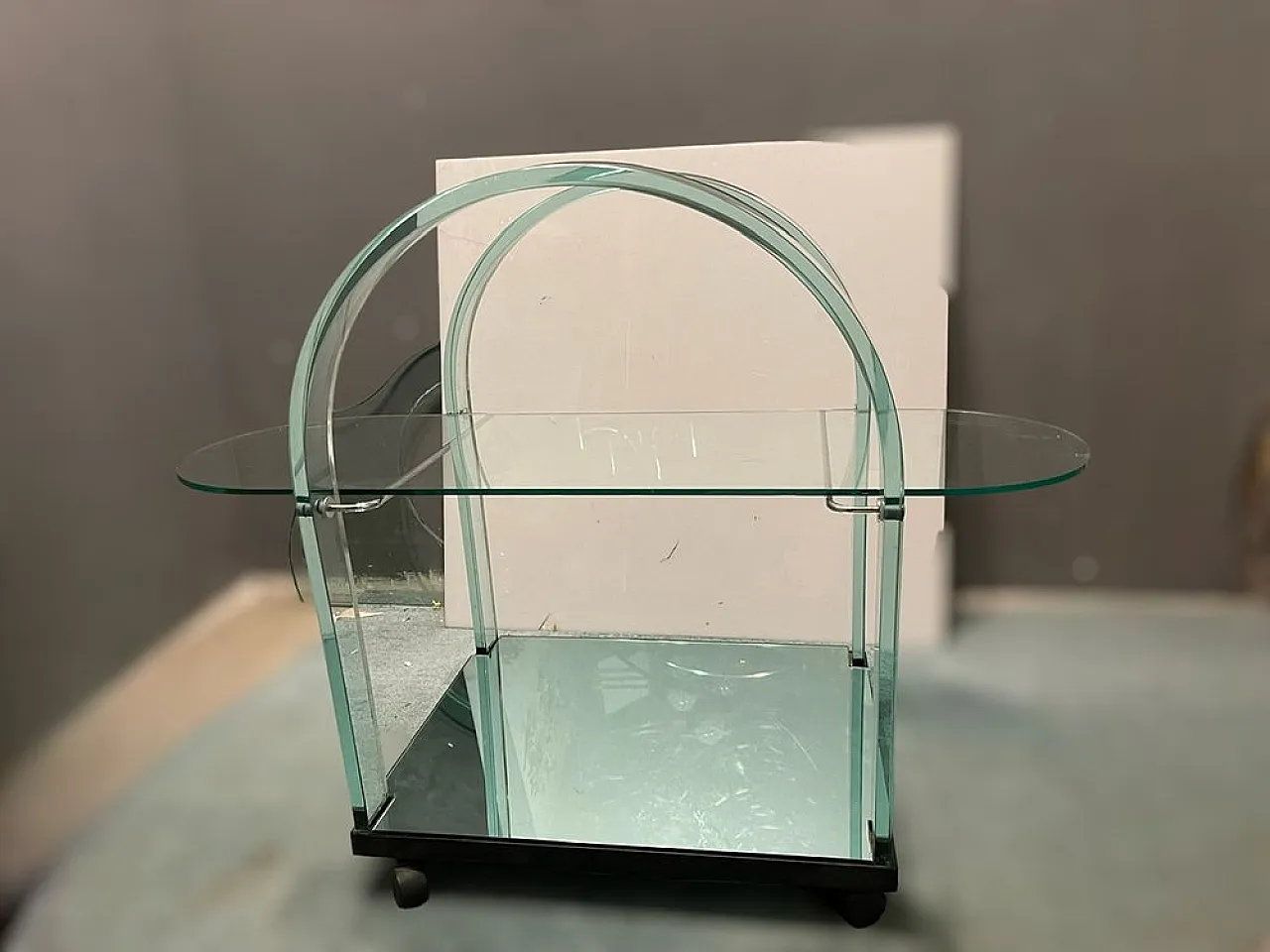Glass bar cart from Fiam Pesaro, Italy, 1980s 10