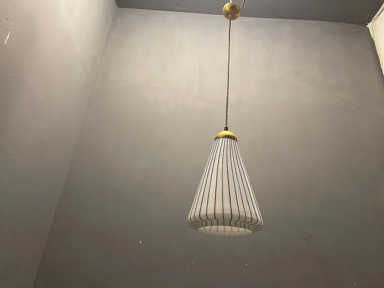 Lampada in vetro di Murano a righe bianche e nere, anni '80 5