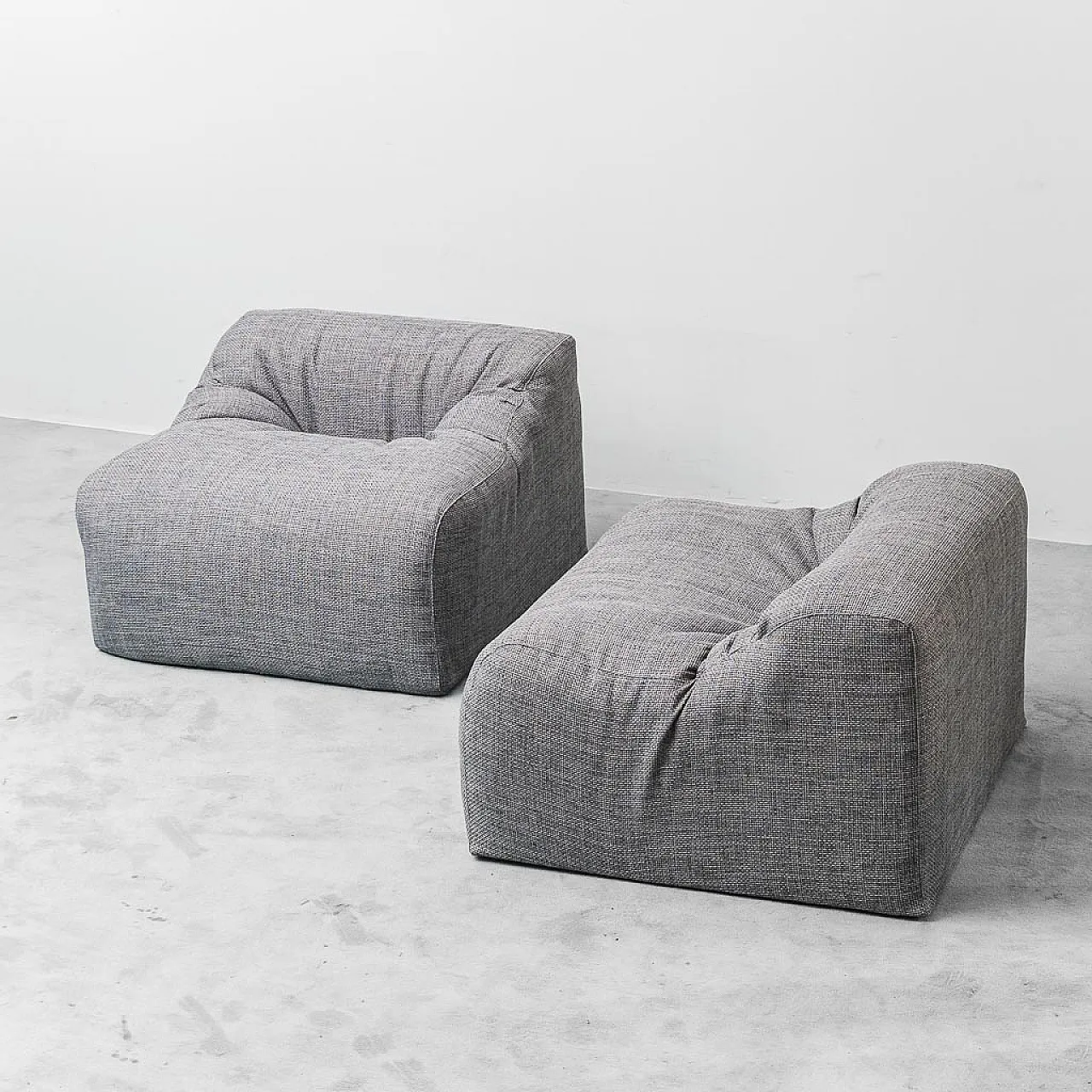 Pair of gray fabric armchairs, 1970s 1