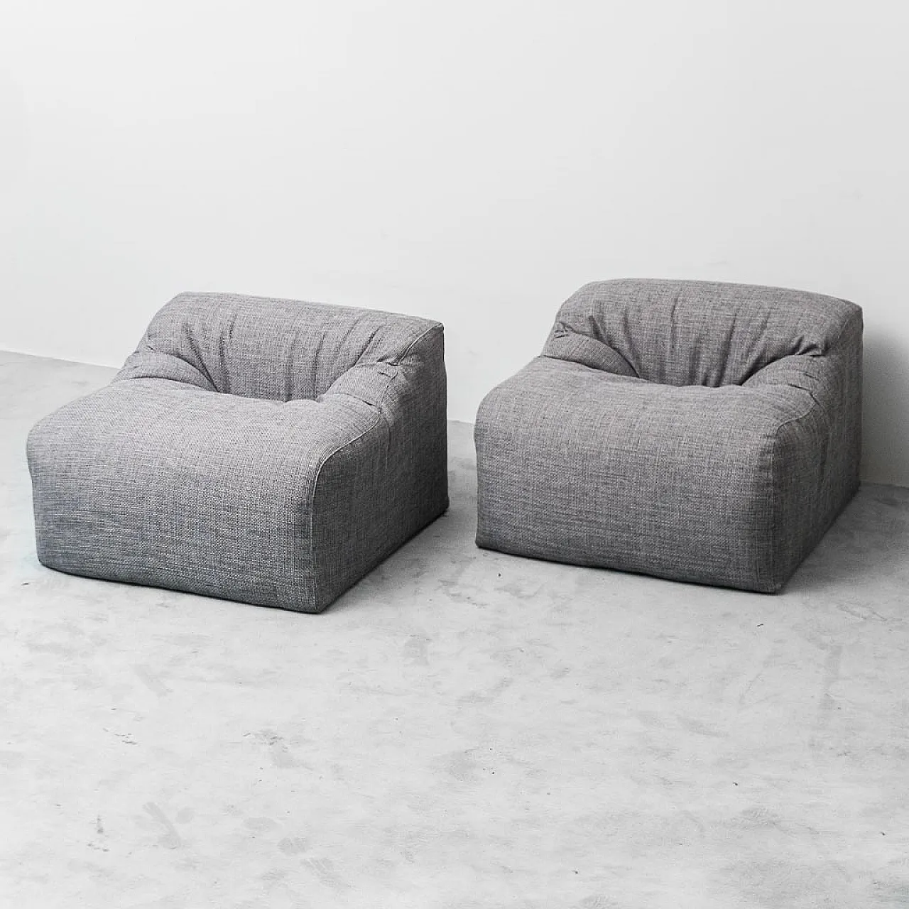 Pair of gray fabric armchairs, 1970s 3