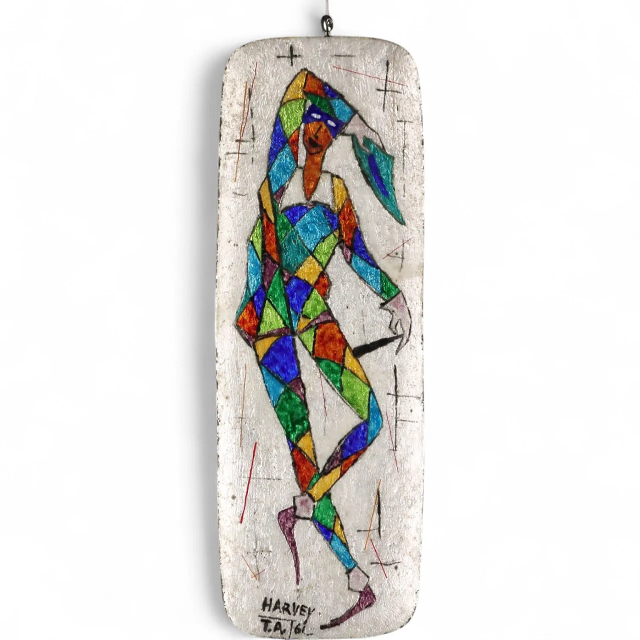 Enameled copper plaque depicting Harlequin, 20th century 10