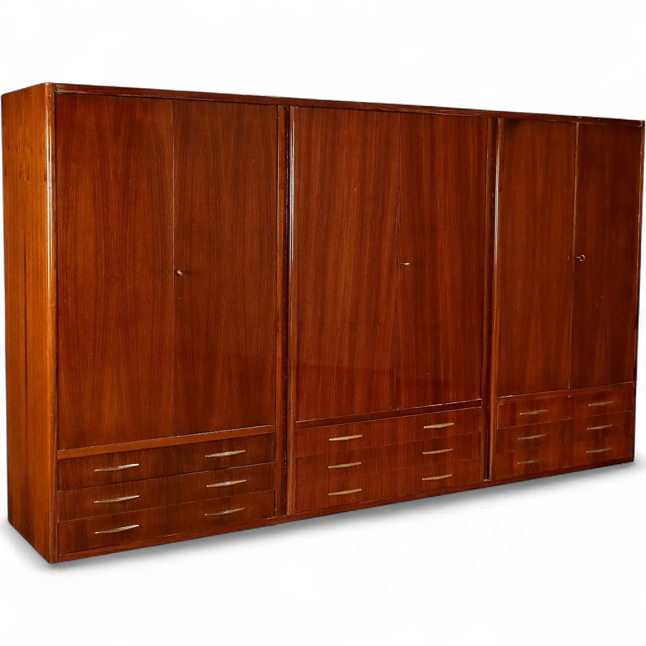 Wall cabinet with exotic wood veneer and brass, 20th century 11