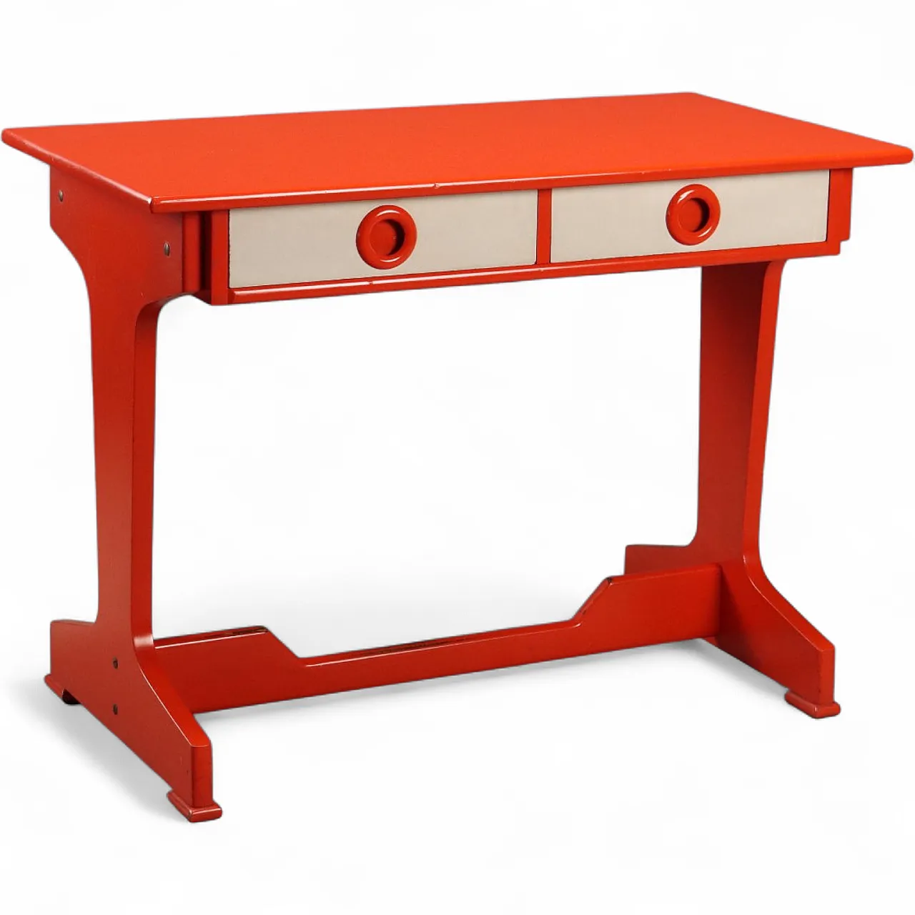 Desk with two drawers in white and orange lacquered wood, 20th century 11