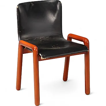 Dining chair with wooden frame and black leather seat, 20th century