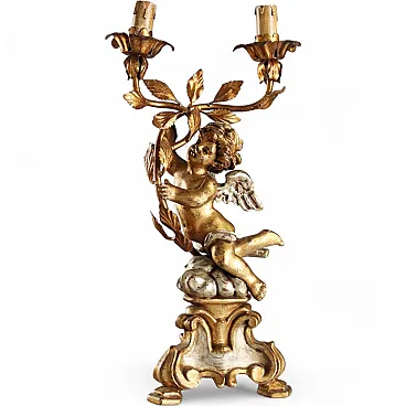 Carved and gilded wooden and iron candelabra, 20th century