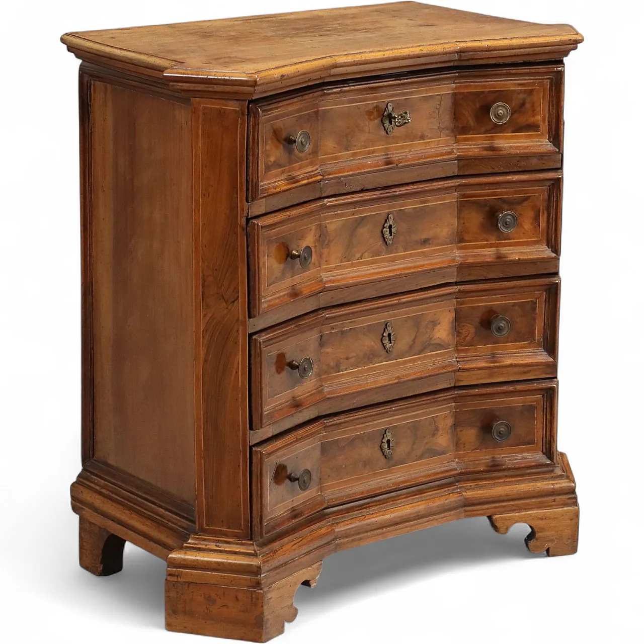 Baroque bedside table in walnut, maple, fir, and bronze, 18th century 10
