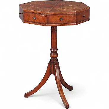 Octagonal coffee table in mahogany, maple, and ebony, 20th century