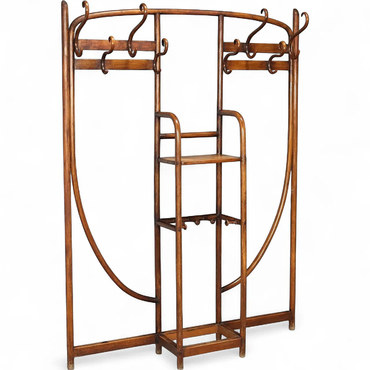 Appendiabiti da parete Thonet in faggio curvato tinto noce, '900 11