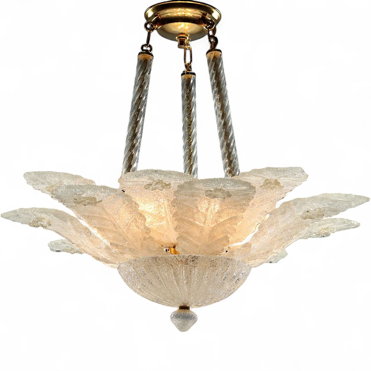Gold-plated metal lamp with Murano glass leaves, 20th century 11