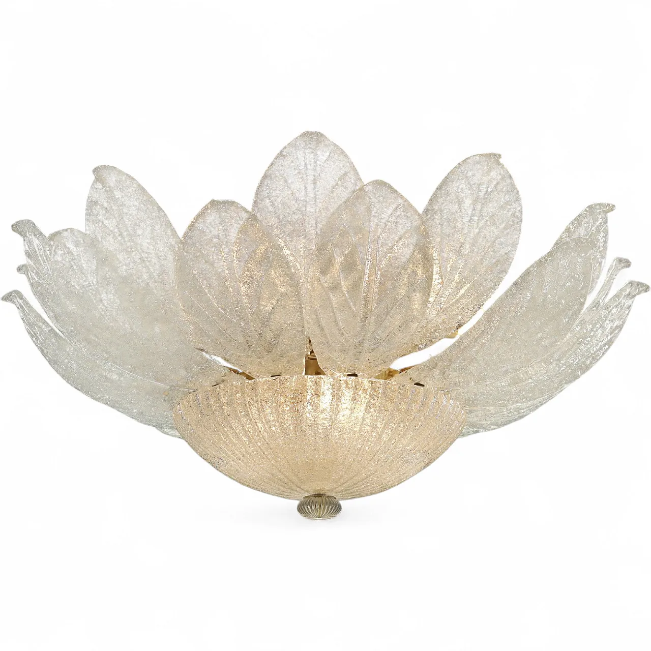 Golden metal lamp with Murano glass leaves, 20th century 10