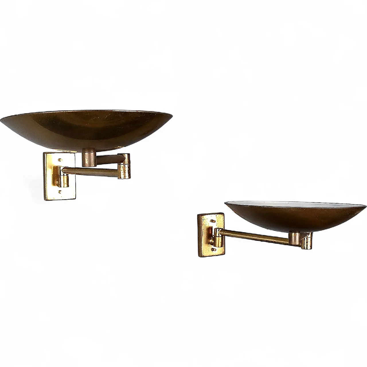 Pair of brass wall lamps with articulated arm, 20th century 9