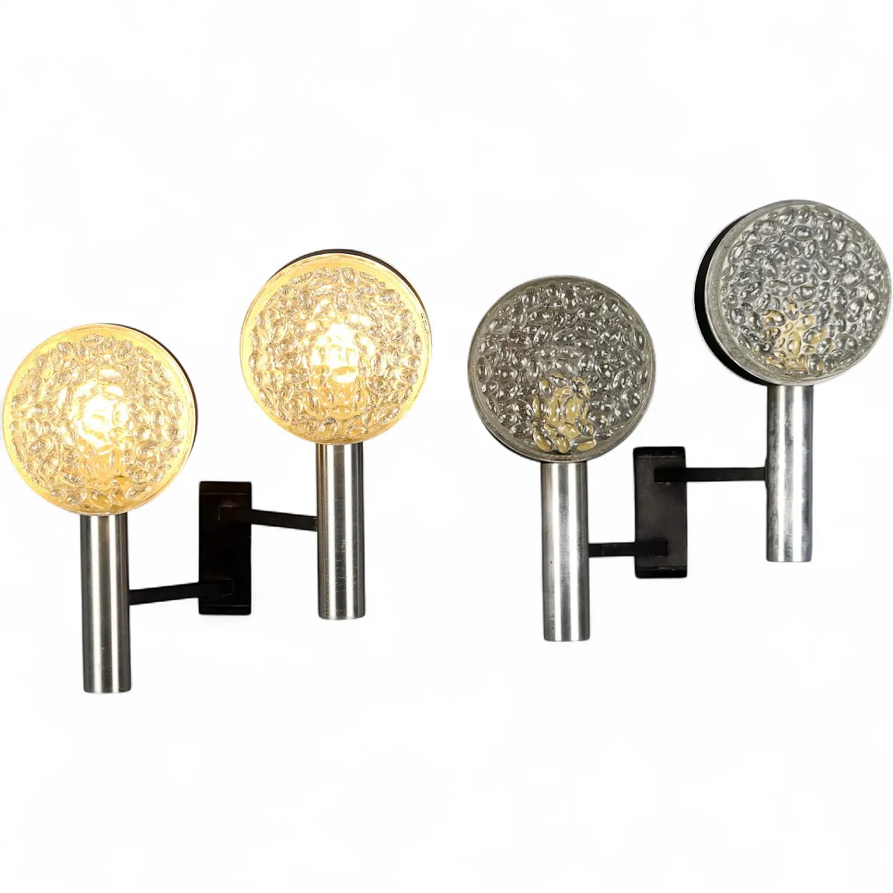 Pair of wall lights in metal, aluminum and glass, 20th century 7