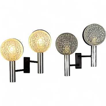 Pair of wall lights in metal, aluminum and glass, 20th century