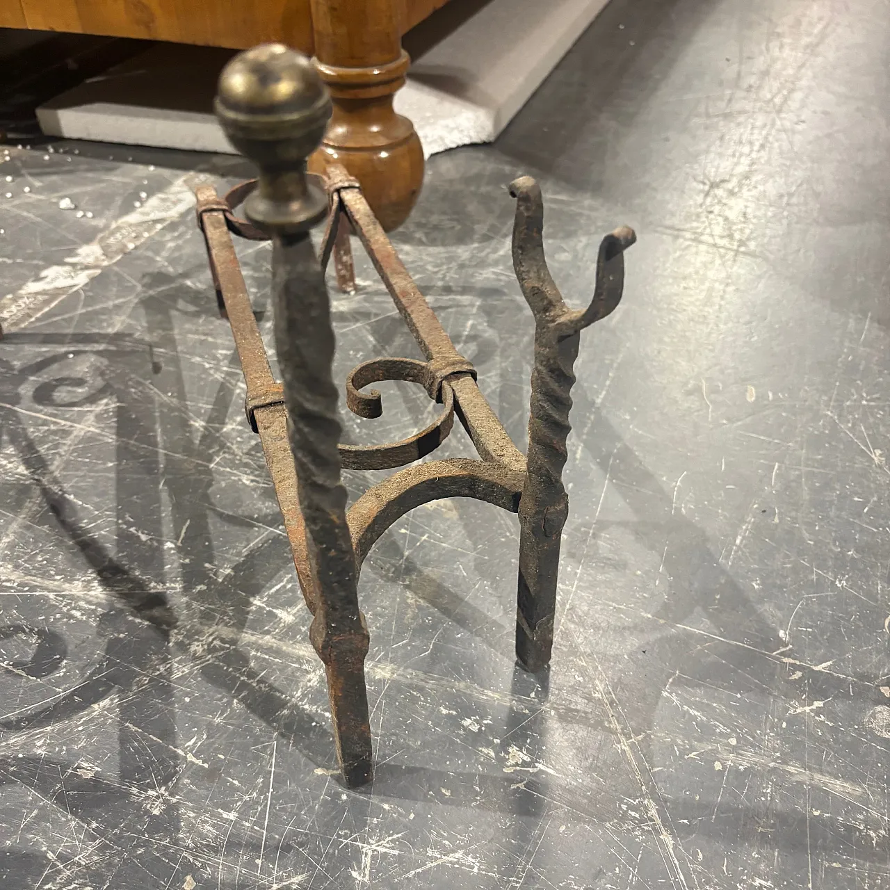 Pair of wrought iron andirons, 19th century 2