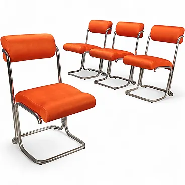 4 chairs in metal, foam, and suede-effect fabric, 20th century