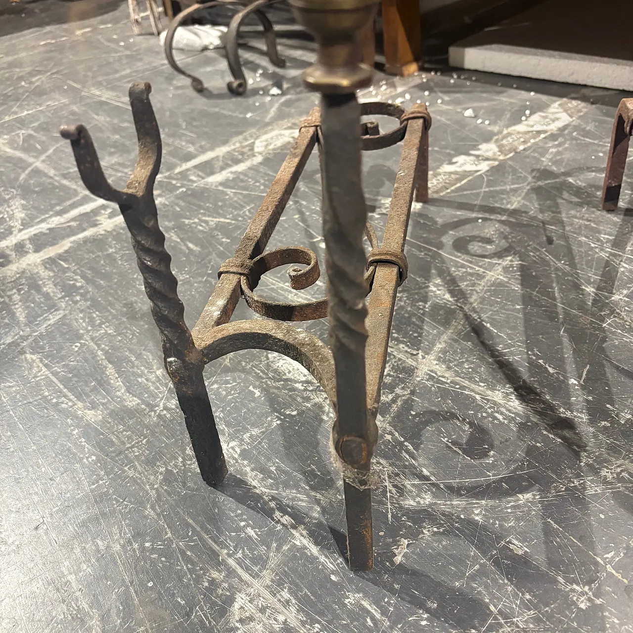 Pair of wrought iron andirons, 19th century 3