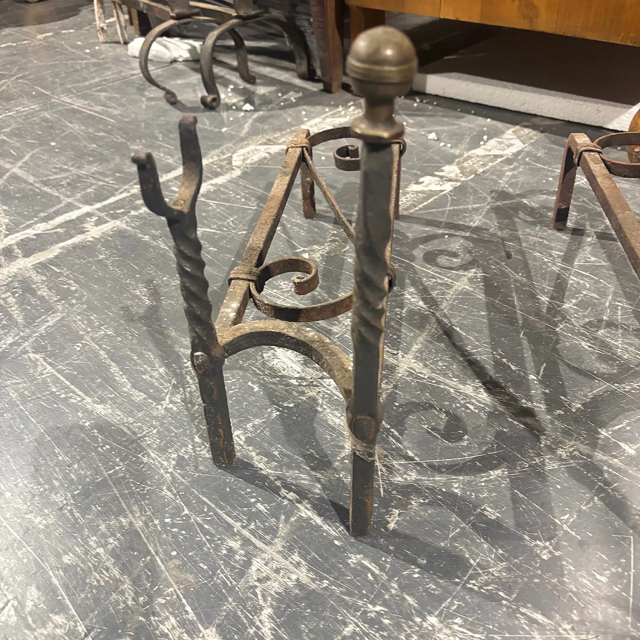 Pair of wrought iron andirons, 19th century 5