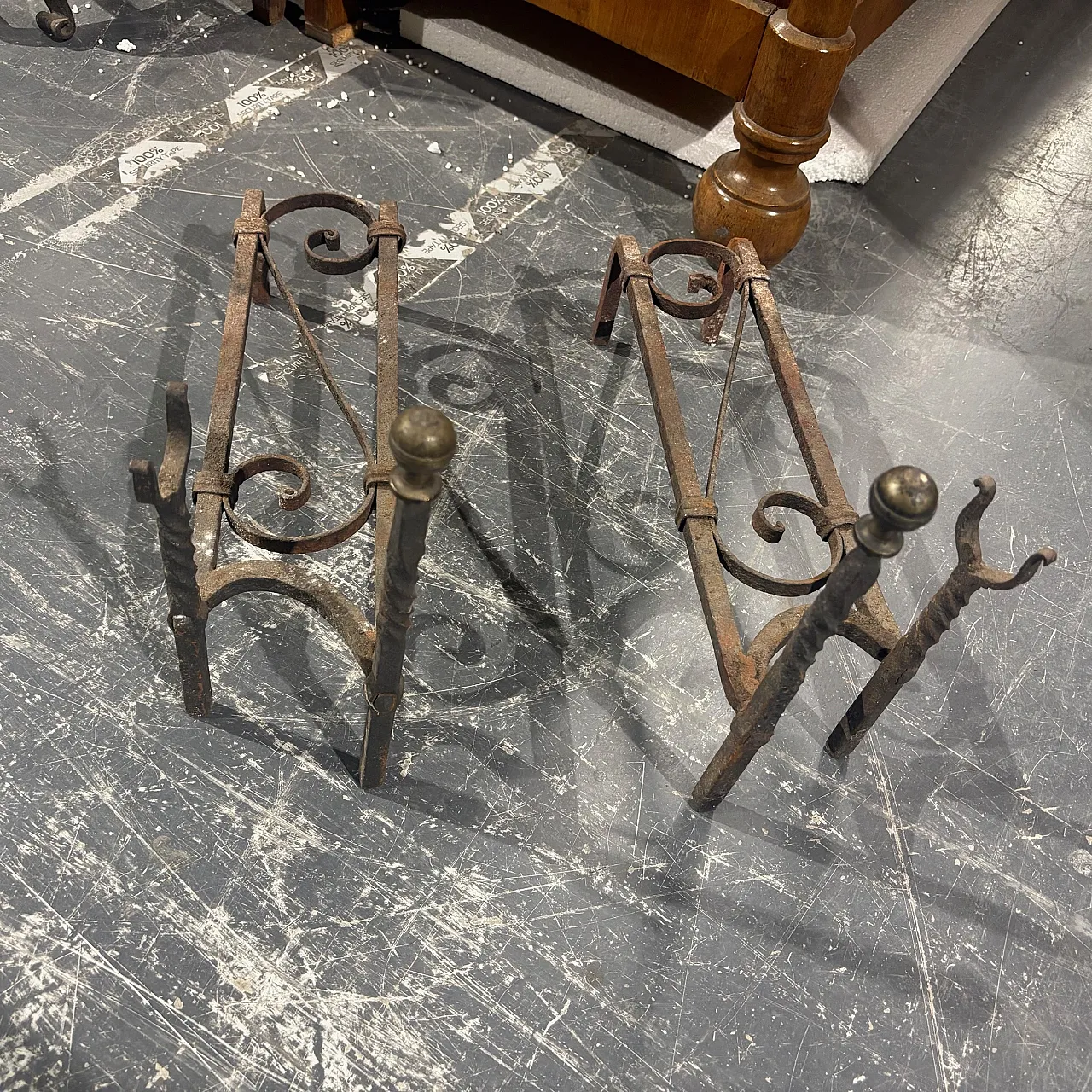 Pair of wrought iron andirons, 19th century 6