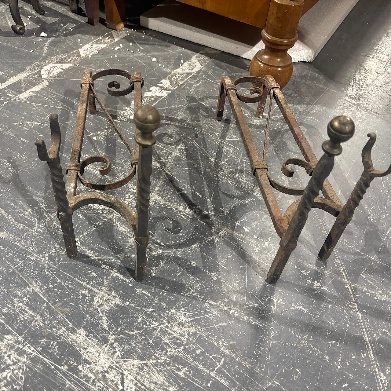 Pair of wrought iron andirons, 19th century 7