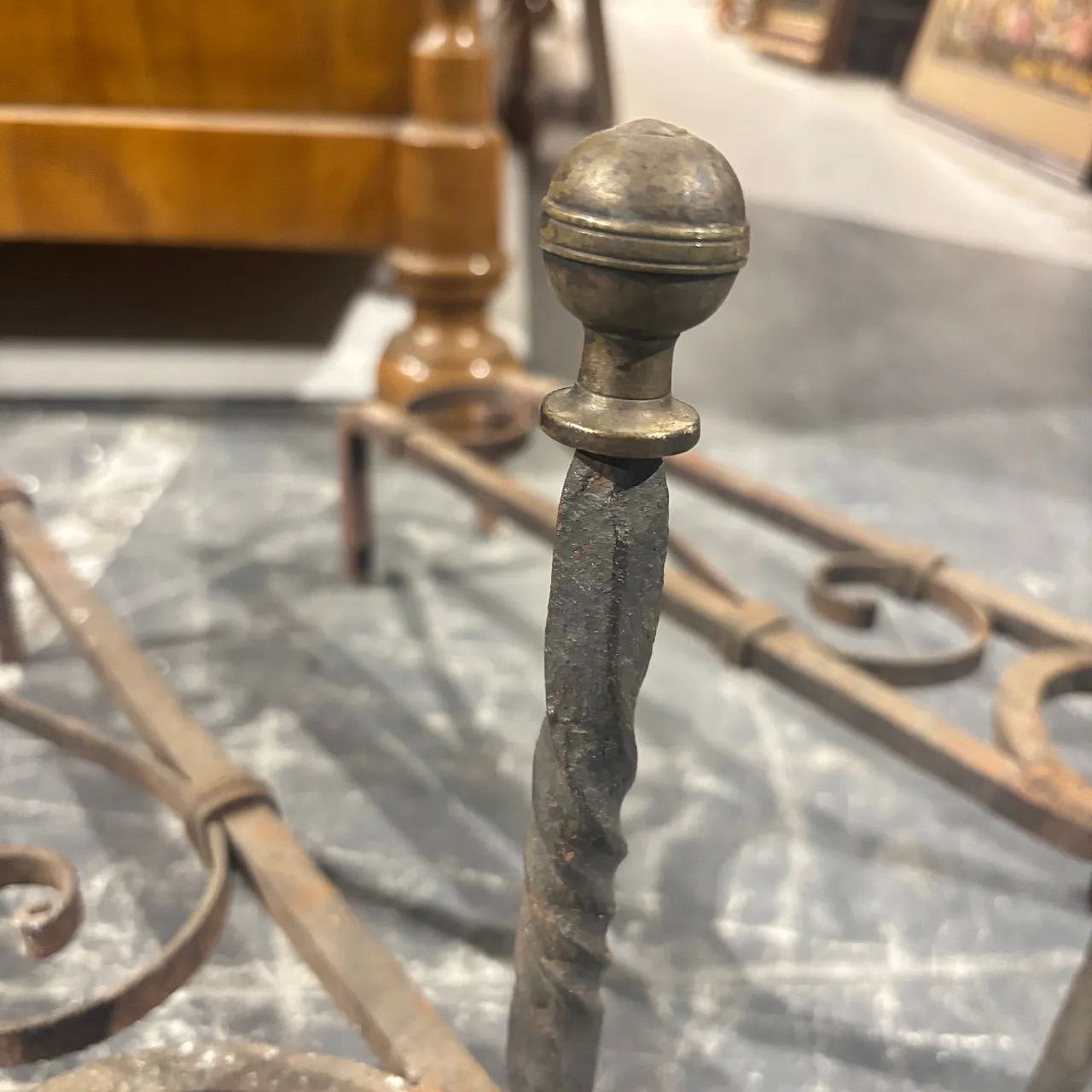 Pair of wrought iron andirons, 19th century 10