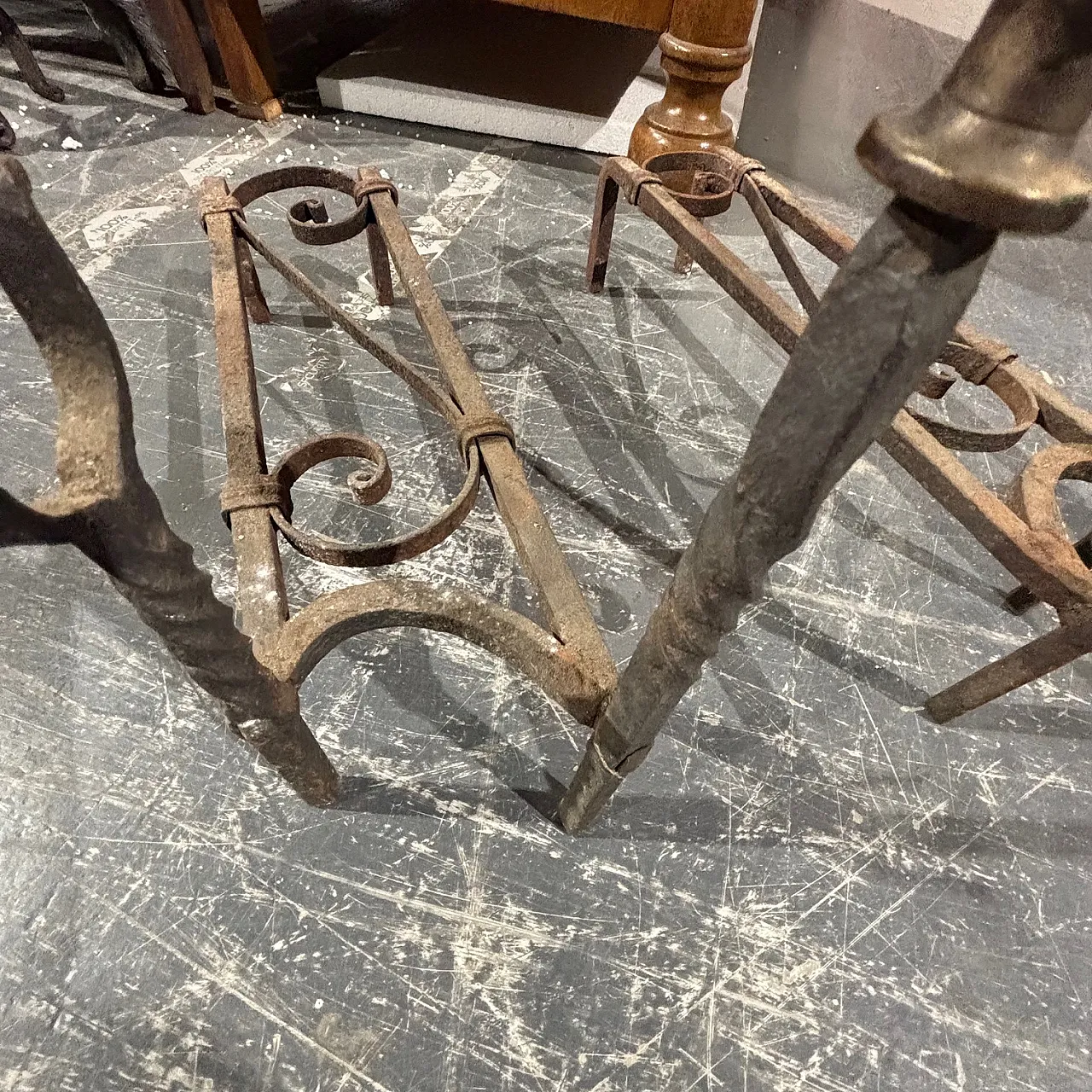 Pair of wrought iron andirons, 19th century 11