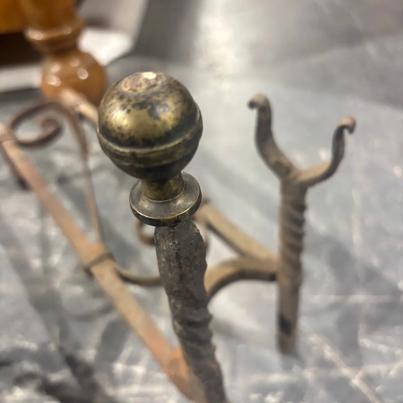 Pair of wrought iron andirons, 19th century 14