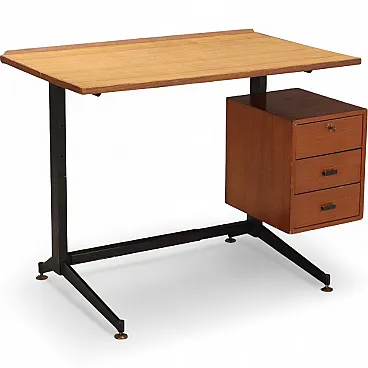 Desk with side drawer unit in teak and laminate, 20th century