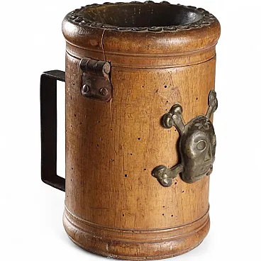 Walnut alms box with lock and iron handle, 18th century