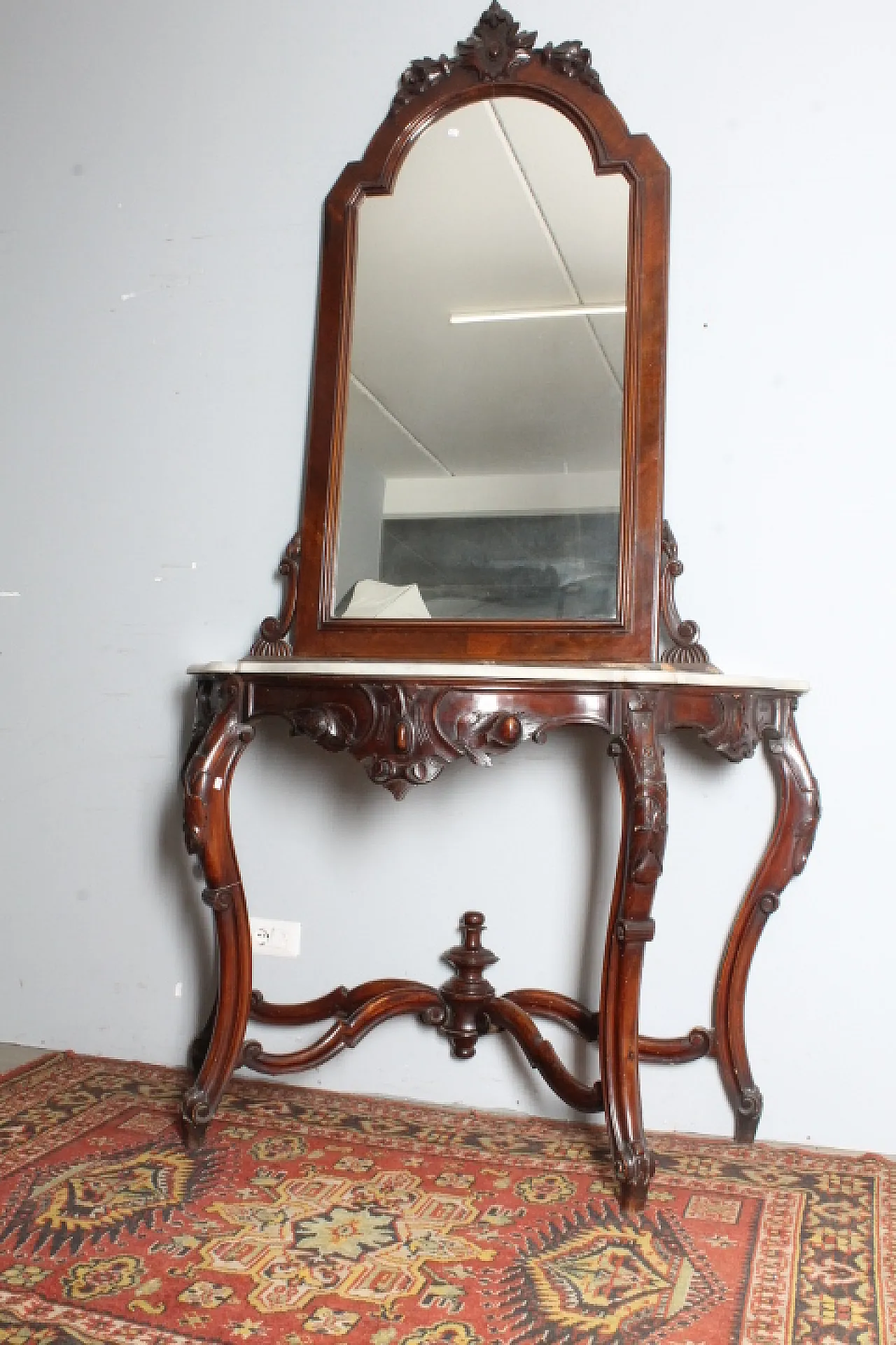 Console with mirror Umbria. Carrara marble top,  19th century 1