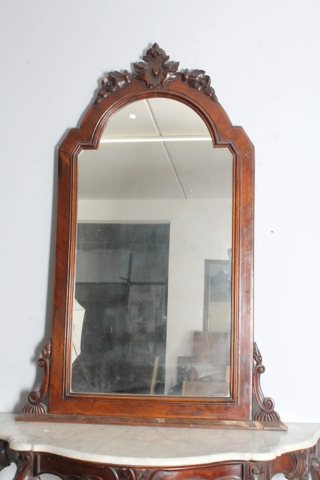 Console with mirror Umbria. Carrara marble top,  19th century 10