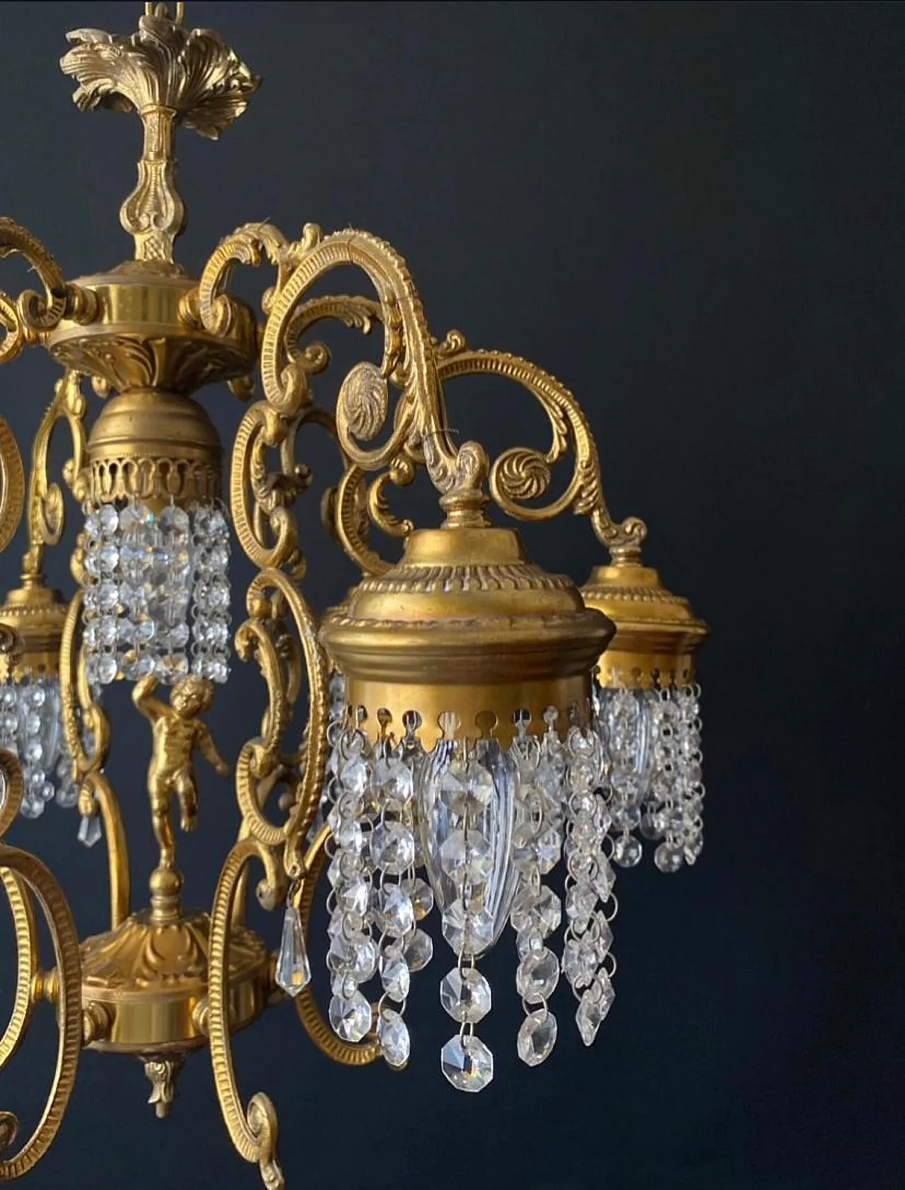 Chandelier in brass, bronze and crystal, 20th century 6