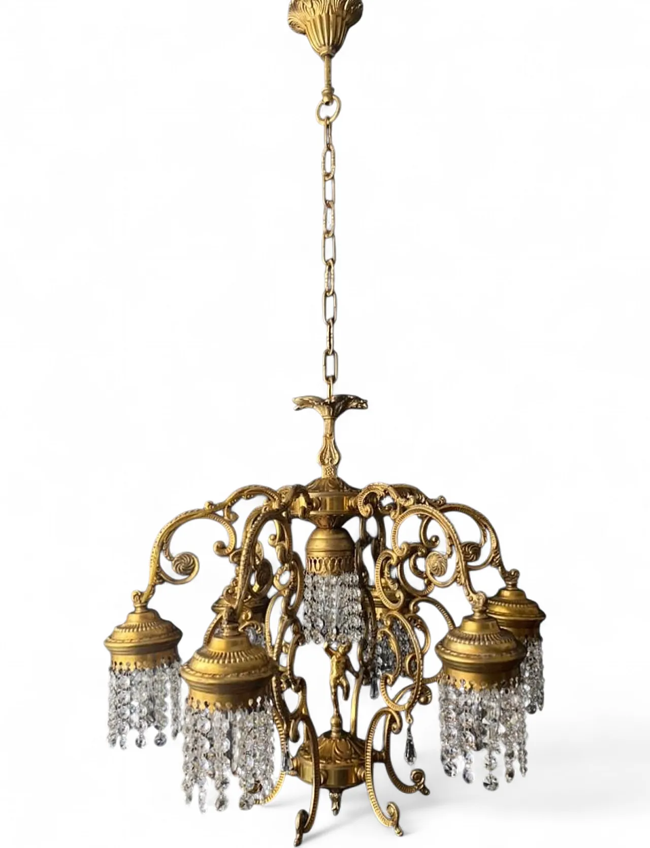 Chandelier in brass, bronze and crystal, 20th century 9