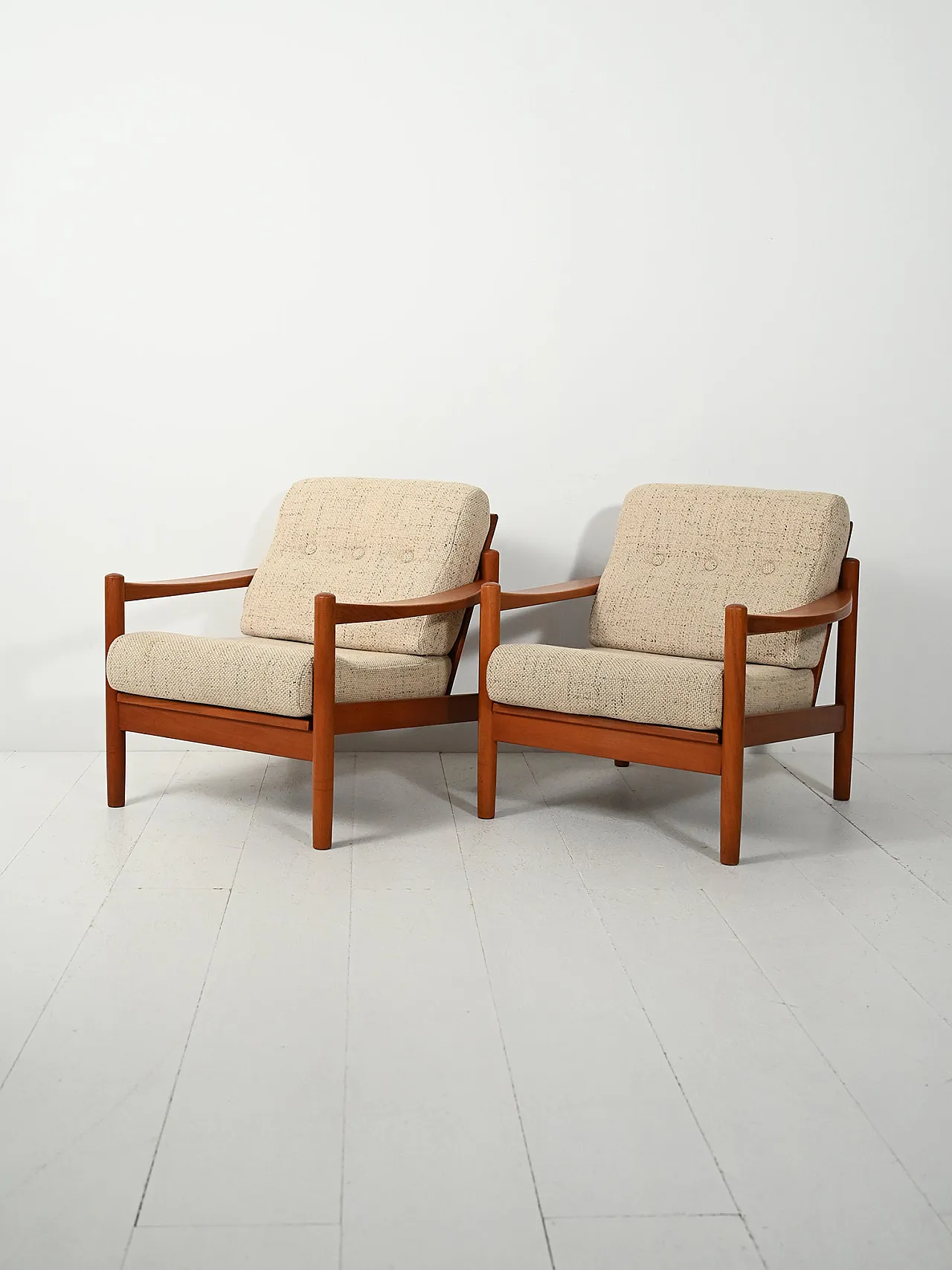 Pair of Danish armchairs with beige cushions, 1950s 1