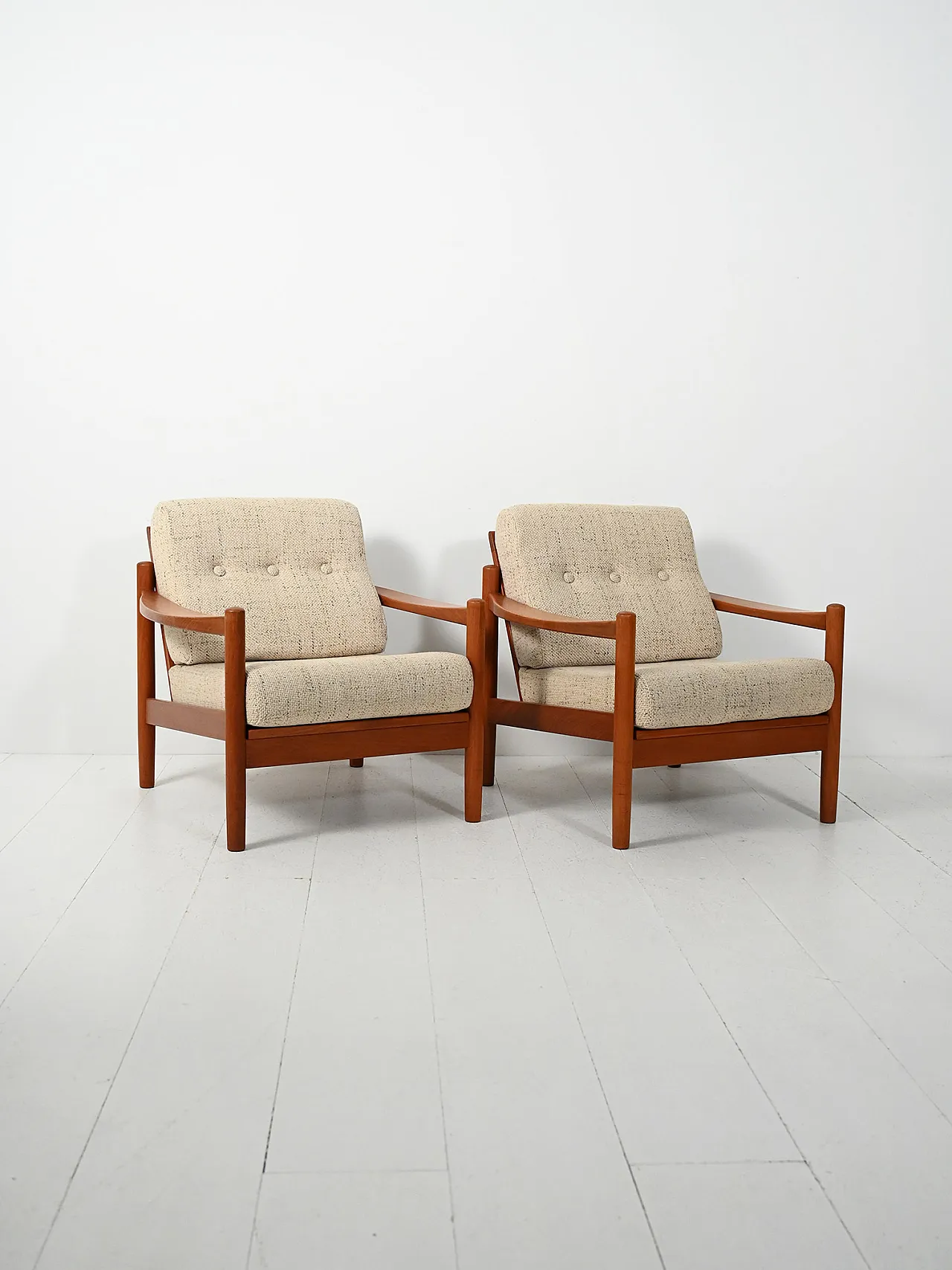 Pair of Danish armchairs with beige cushions, 1950s 2