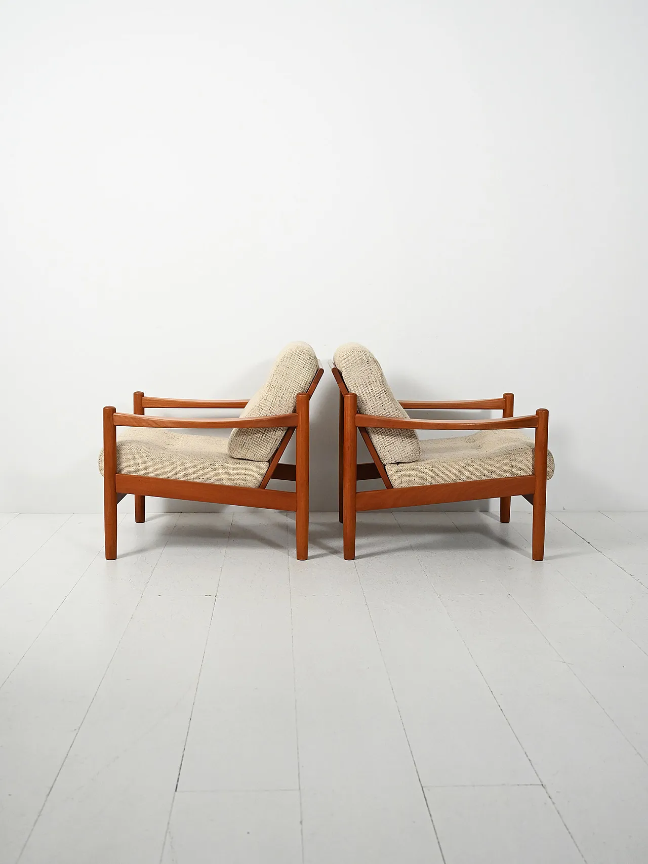 Pair of Danish armchairs with beige cushions, 1950s 3