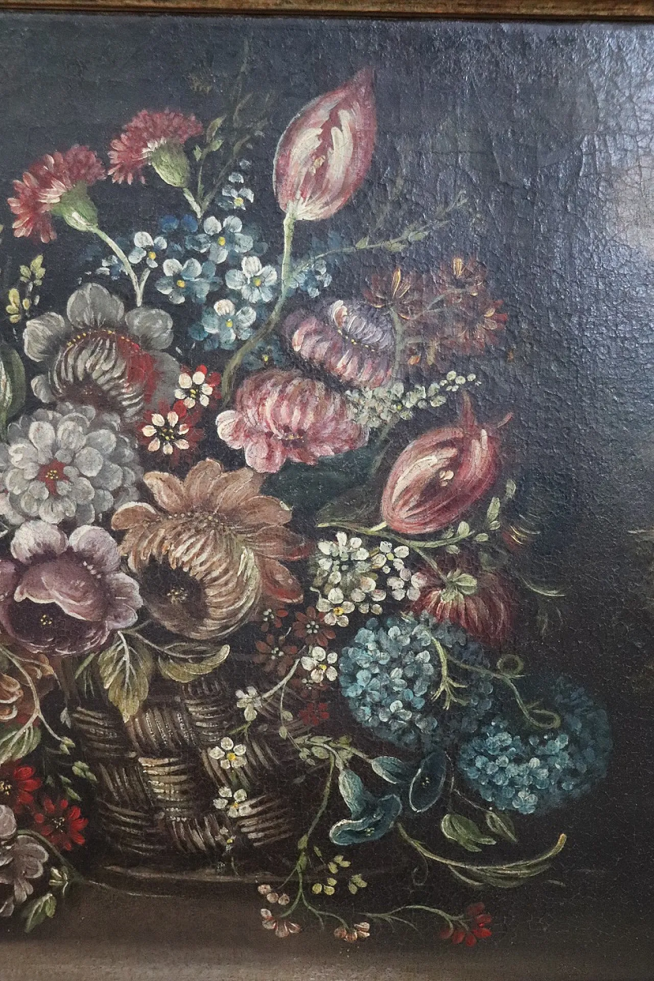 Dipinto olio su tela, natura morta con fiori, '700 3