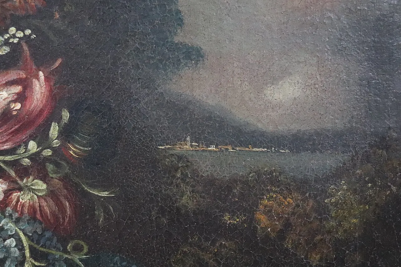 Dipinto olio su tela, natura morta con fiori, '700 10