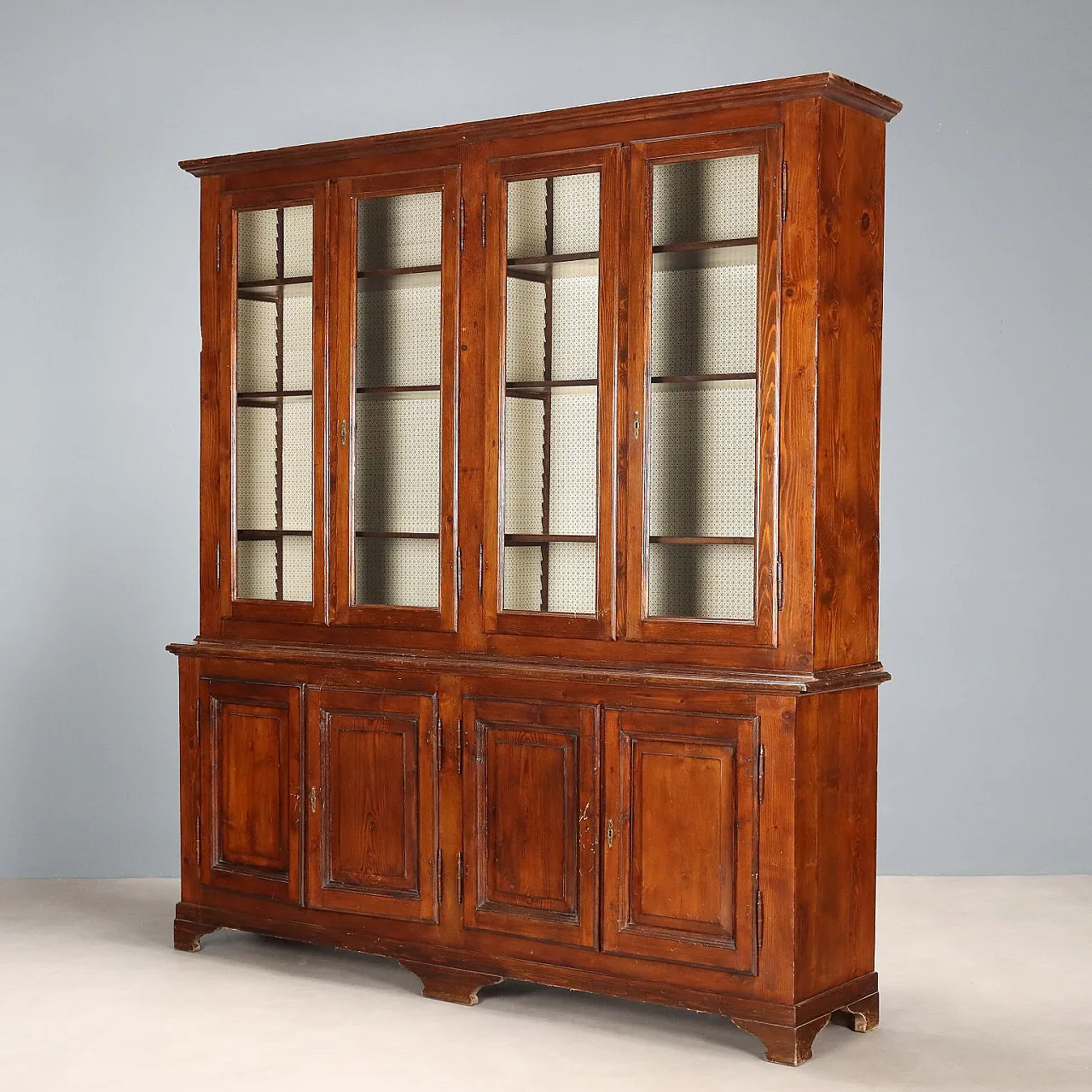 Bookcase in walnut-stained fir and glass, late 19th century 1