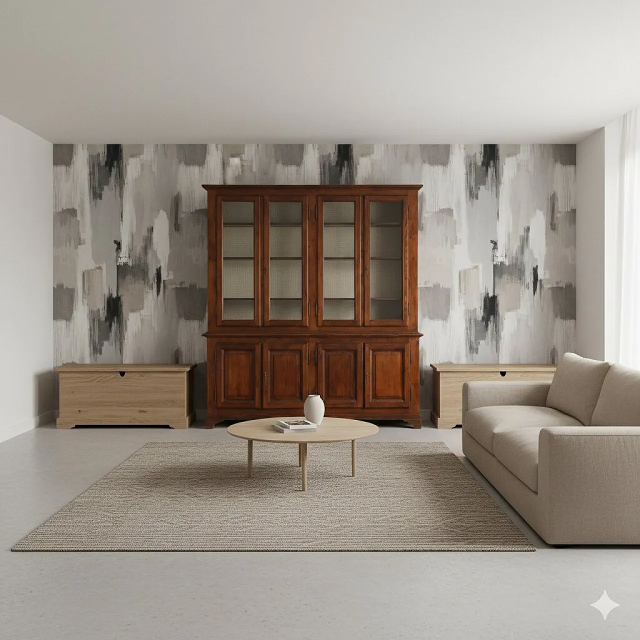 Bookcase in walnut-stained fir and glass, late 19th century 2