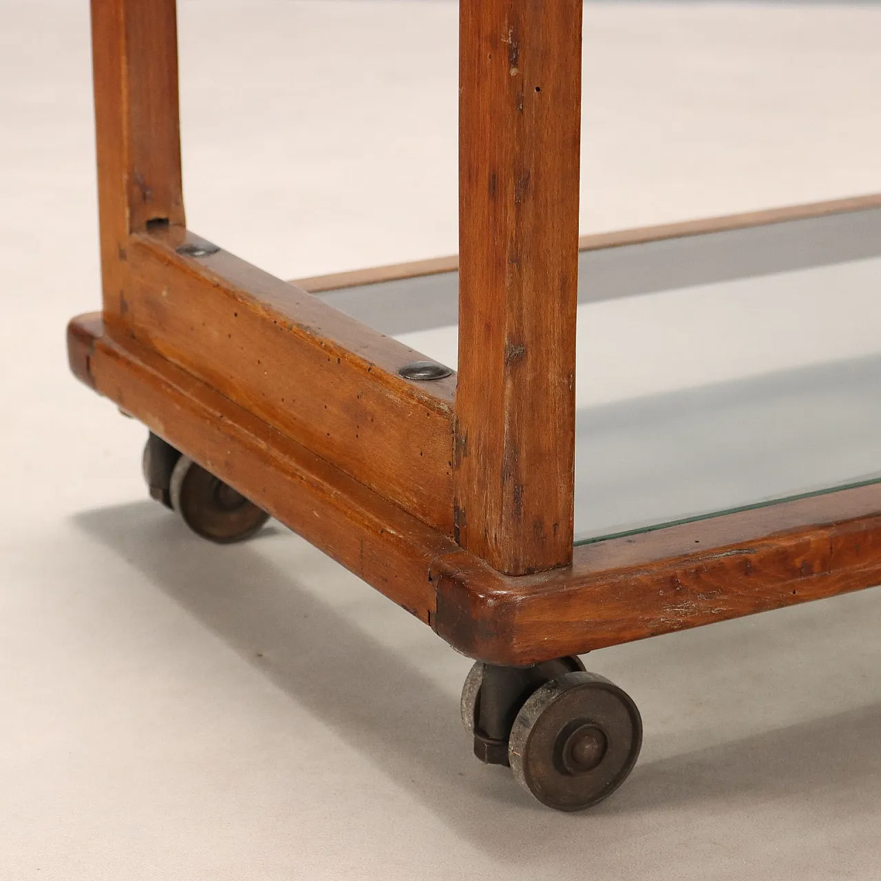 Central bookcase with beech wood wheels and glass, 20th century 4